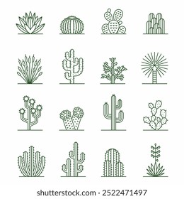 Cactus Icons. Vector Set of Desert Succulents for Design