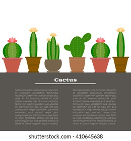 Cactus illustration background in vector with place for your text. Cartoon Illustration. Green and exotic plant. Flat style vector illustration of cactus.