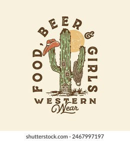 cactus illustration bar graphic cowboy design rodeo vintage ranch