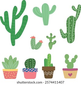 Cactus illustration element set. outdoor and indoor plants. decoration for scrapbook, lifestyle illustration and others.