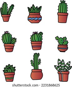 cactus illustration and line vectors