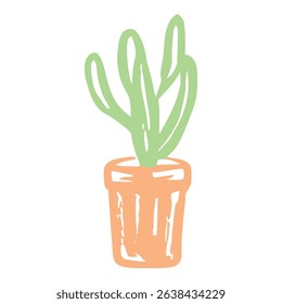 Cactus illustration in a simple pot with a hand-drawn style, perfect for modern, minimalist home decor and plant art collections.