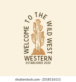 Cactus Illustration Western Graphic wild west badge cactus badge design western vintage illustration