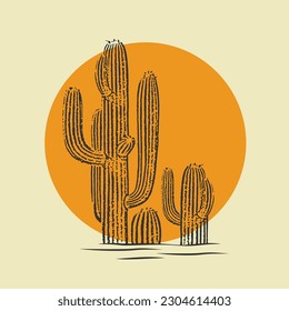 Cactus illustration wild west desert vintage design.