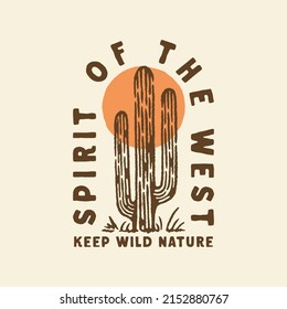 cactus illustration wild west design desert vintage