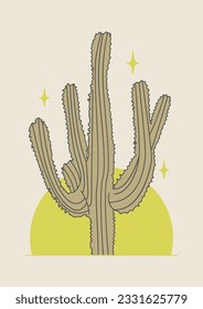 Cactus illustration wild west night and moon desert poster