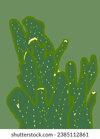 Ilustraciones de Cactus sobre fondo verde para banner web, presentación de negocios, paquete de marca, impresión de tela, papel tapiz, publicación en medios sociales, doodle, notas, portadas de libros, decoración de paredes.