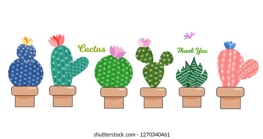 Cactus illustration.Vector office and house interior plants in pots set.