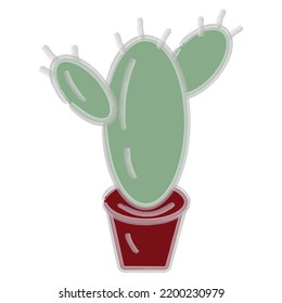 Imagen de cactus con espinas en una maceta floral sobre un fondo transparente con un trazo de acuarela. Aislar