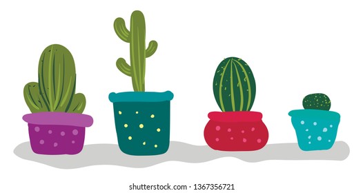 Cactus for indoor decoration vector or color illustration