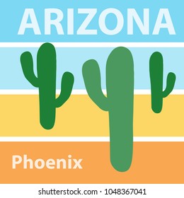 Cactus with the inscription Arizona. Cacti on the background of the inscription Arizona. Realistic green cacti. Flat design, vector illustration, vector.