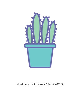 Cactus inside pot line and fill style icon design, Plant desert nature tropical summer mexico and western theme Vector illustration