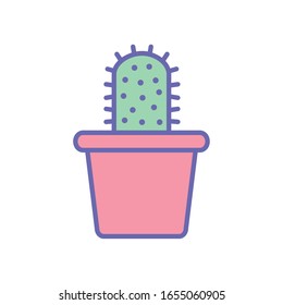 Cactus inside pot line and fill style icon design, Plant desert nature tropical summer mexico and western theme Vector illustration