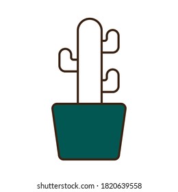 Cactus inside pot line and fill style icon design, Plant desert nature tropical summer mexico and western theme Vector illustration
