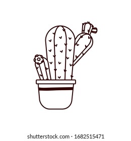 cactus inside pot line style icon design, Plant desert nature tropical summer mexico and western theme Vector illustration