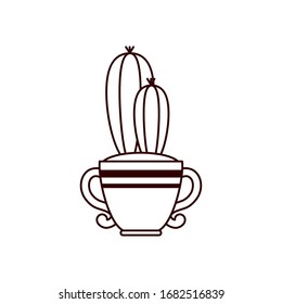 cactus inside pot line style icon design, Plant desert nature tropical summer mexico and western theme Vector illustration