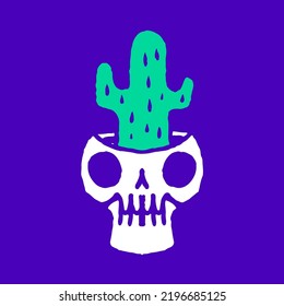 Cactus inside skull head cartoon, illustration for t-shirt, sticker, or apparel merchandise. With modern pop and retro style.