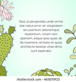 Cactus invitation card can be used for holiday cards, wedding invitation, postcard or website. Cactus vector invitation banner. Floral design. Art concept.