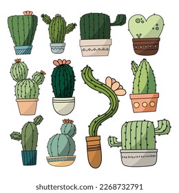 Cactus isolated cartoon icon set. Vector flat