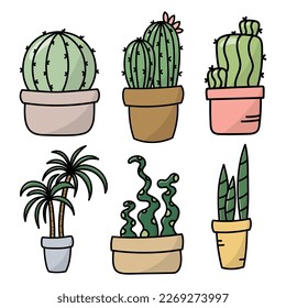 Cactus isolated cartoon icon set. Vector flat