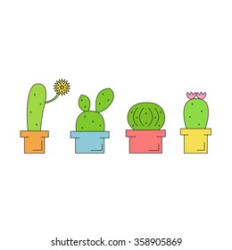 Cactus isolated icons on white background. Cactus set. Plants collection. Flat line style vector illustration. 