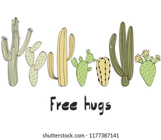 Cactus isolated on white background. Vector hand drawn set illustration.