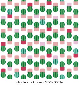 Cactus aislado, sin costuras. Ilustración de material de vector plano. Cactus como planta de una casa. Patrón de impresión. Textura de cactus aislada. Fondo corto, fondo, fondo de pantalla