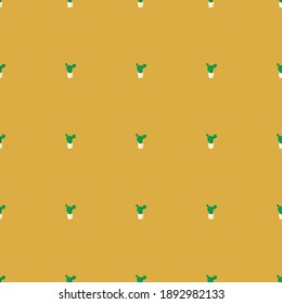 Cactus isolated, seamless pattern. Flat vector stock illustration. Houseplant with heart as backdrop, seamless pattern, endless pattern. Cactus for printing on fabric, textile. Cactus illustration