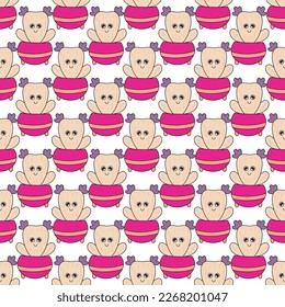 Cactus kawaii character seamless pattern. Background cute cacti girls with bows. Pink baby print for textile, packaging, paper and product design. Digital paper, vector illustration