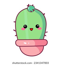 cactus kawaii with eyes vector illustration