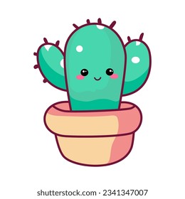 cactus kawaii with eyes vector illustration