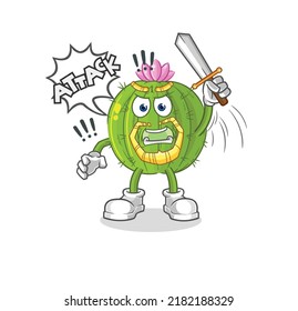 the cactus knights attack with sword. cartoon mascot vector