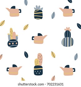 Cactus and Leaves patterns. Vector illustration