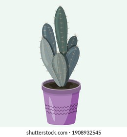 A Cactus In A lilac colored Pot. Vector image in a flat style. Colorful illustration of potted cactus.