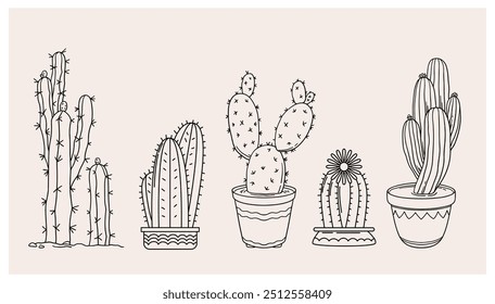 Cactus line art. cactus drawing with black line minimalist art, cactus painting for home decoration, notebook, ect