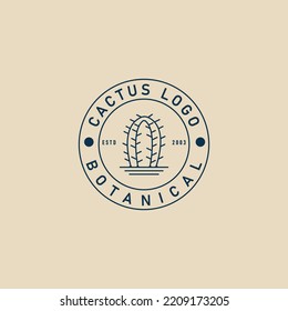 Cactus Line Art Logo, Icon And Symbol, With Emblem Vector Illustration Design