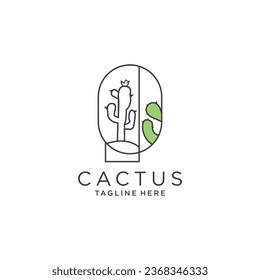 Cactus line art logo icon design template