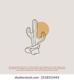 cactus line art logo icon vector vintage illustration design, minimalist line art design for t-shirt 