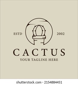 cactus line art logo minimalist vector illustration template icon graphic design. simple botanical at desert sign or symbol concept with badge