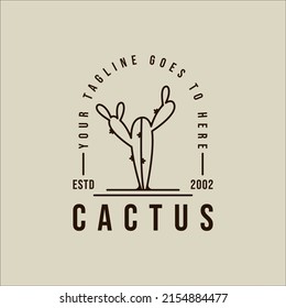 cactus line art logo minimalist vector illustration template icon graphic design. simple botanical at desert sign or symbol concept with typography style