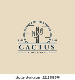cactus line art logo minimalist , with emblem vector illustration design