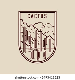 Cactus Line Art Logo Einfaches Emblem Vektorillustration. Moderne minimalistische Ästhetik Line Art Elemente Vektorgrafik Frame 