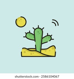 cactus line art logo vector illustration graphic design simple minimalist icon template in desert vector logo