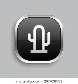 cactus line icon design. Glossy Button style rounded rectangle isolated on gray background. Vector illustration
