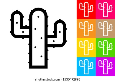 Cactus. Line Icon With Different Color Background.