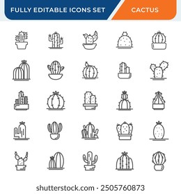 cactus line icon set. editable plant icons vector collection.