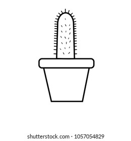 Cactus  line in pots isolated on white background circuit vector illustration