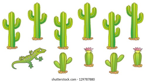 Cactus and lizard. Desert theme. Vector illustration.