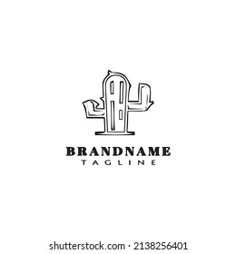 icono de la plantilla de diseño de dibujos animados del logo de cactus vector aislado negro