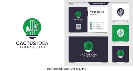 Cactus logo combined with bulb lamp. Logo icon and business card design Premium Vector